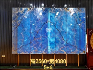China Blue Onyx Backlit Slab Wall Flooring House Tile