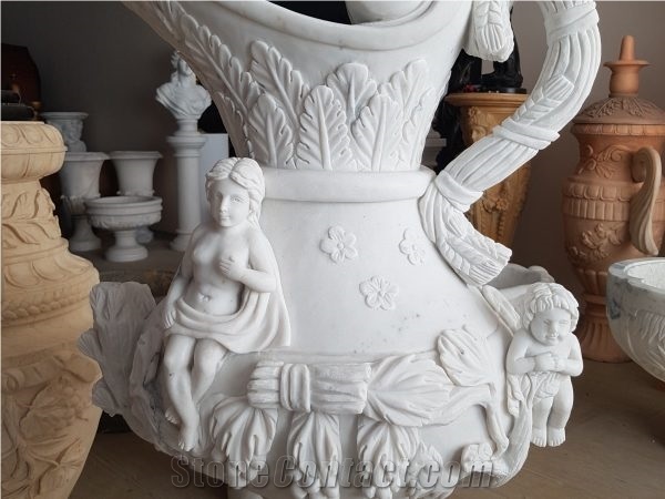 A Grade White Marble Hand Carving Flower Pot Landscaping