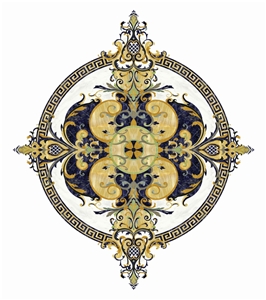 Azul Bahia Granite Mixed Marble Waterjet Inlay Medallion