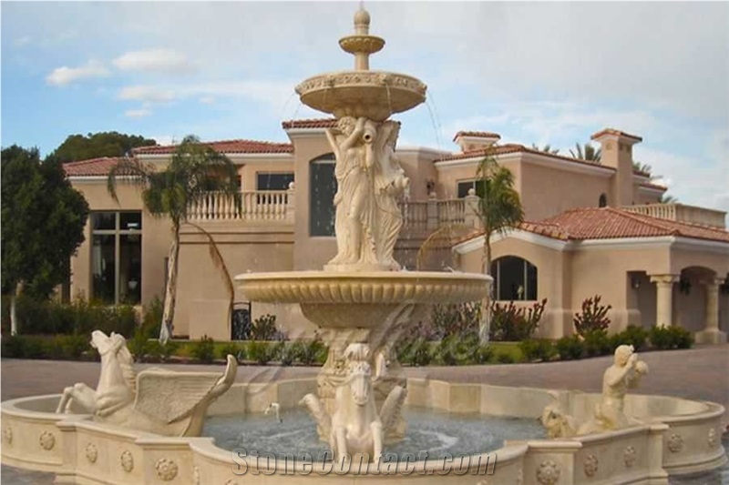Beige Limestone Large Fountain Waterfall Hotel Design 