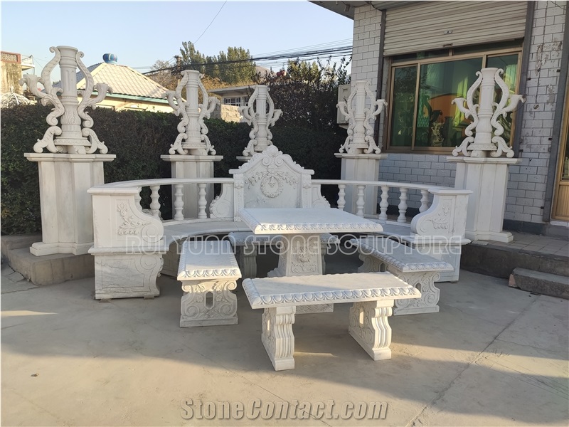 Best Price Marble Garden Bench And Table Sets Sculptured