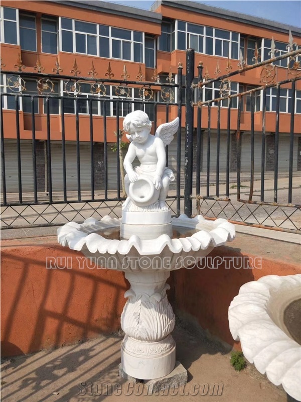 Best Quality Marble Indoor Fountain Angle Baby Carved Design