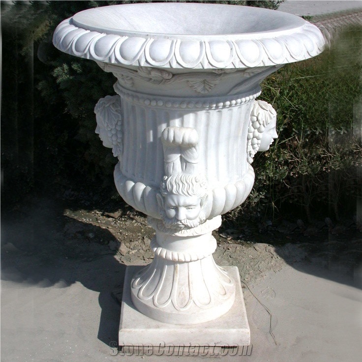 Carrara White Marble Villa Garden Pedestal Flower Planter