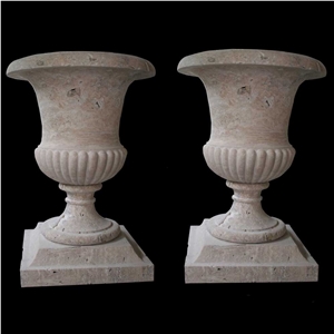 Classic Travertine Exterior Planters Garden Pedestal Vase