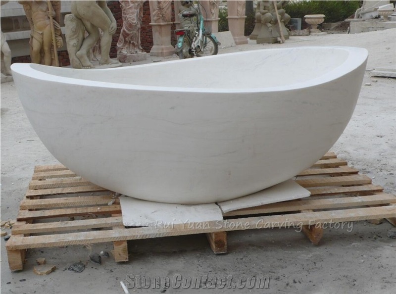 Factory Owner Free Standing Oval Marble Bathtub Flat Project