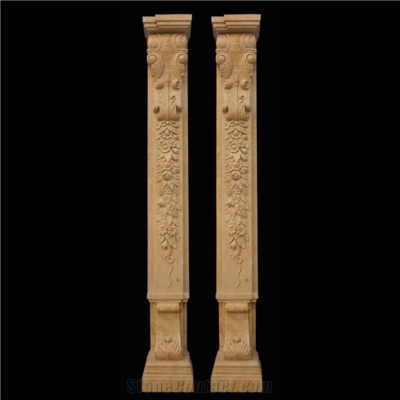 Factory Price Royal Yellow Marble Solid Carved Column
