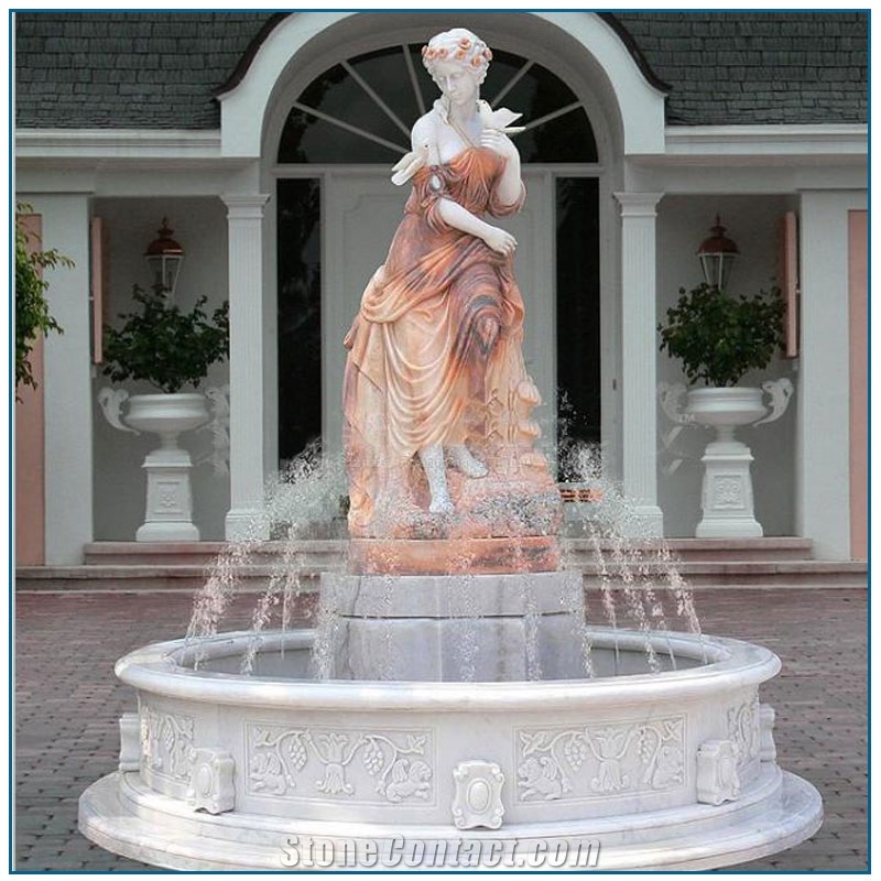 Factory Sell Large Size Pink Marble Fountain Hotel Square