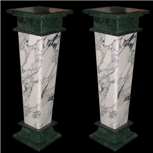 Forest Green Arabescato Carrara Flower Column Stand Base