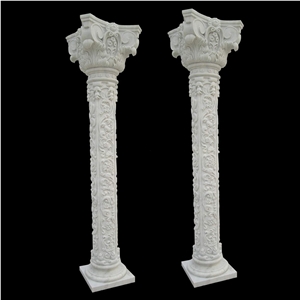 Handcarved Medallion White Marble Column For Porch Hall
