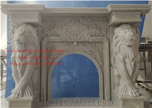 Lion Fireplace Mantel Calacatta Carrara  Firepalce Sculptured