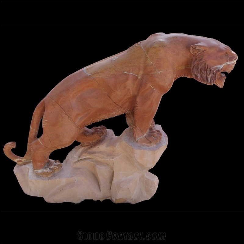 Rose Red Marble Exterior Leopard Statue For Landscaping