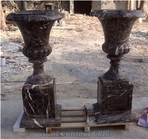 Rosso Lepanto Marble Pedestal Flower Pot With Stand Base