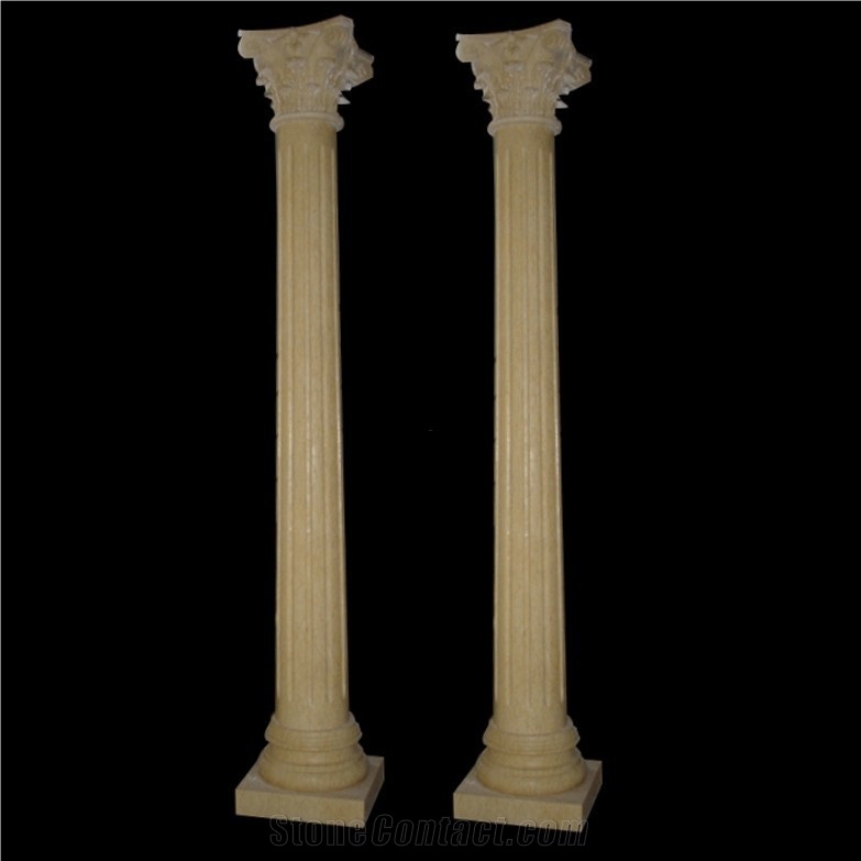 Sunny Beige Marble Building Solid Hollow Column For Gate