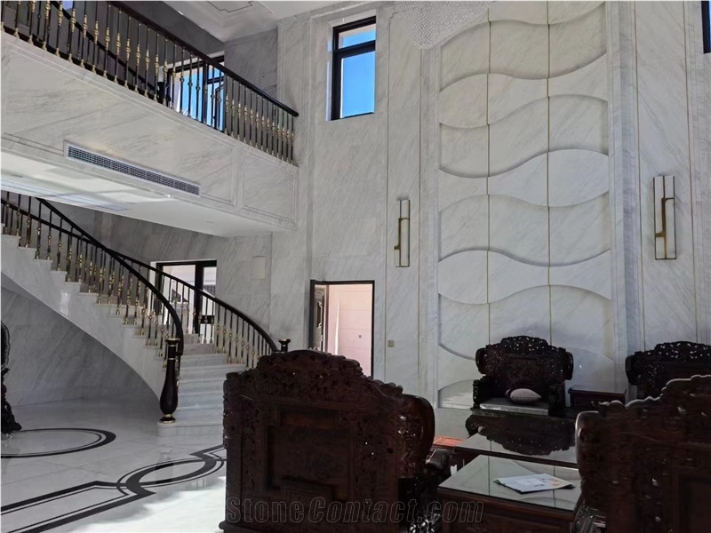 Volakas Marble Stairs Riser Polished Villa Interior Design