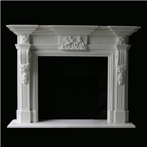 White Marble Flower Handcarved Fireplace Mantel