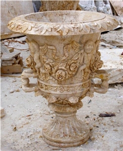 Yellow Travertine Central European Retro Antique Flower Pot