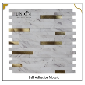 11.5"× 11.7" Peel And Stick Tile Backsplash White Mixed Gold Mosaic Tiles