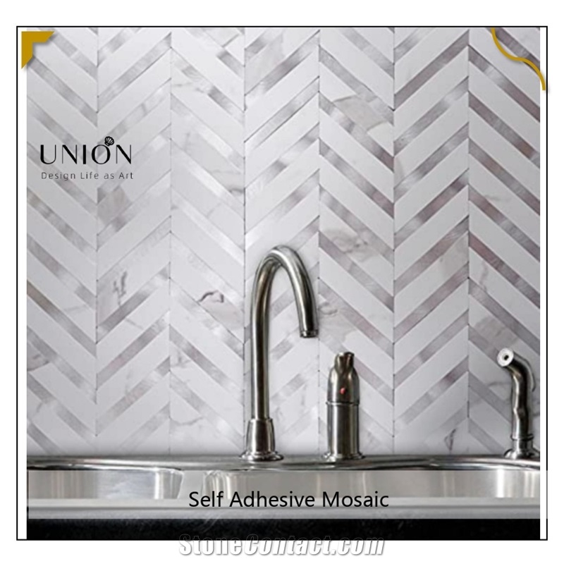 Arrow Shape White PVC Metal Mosaic Tiles For Kitchen Living Room