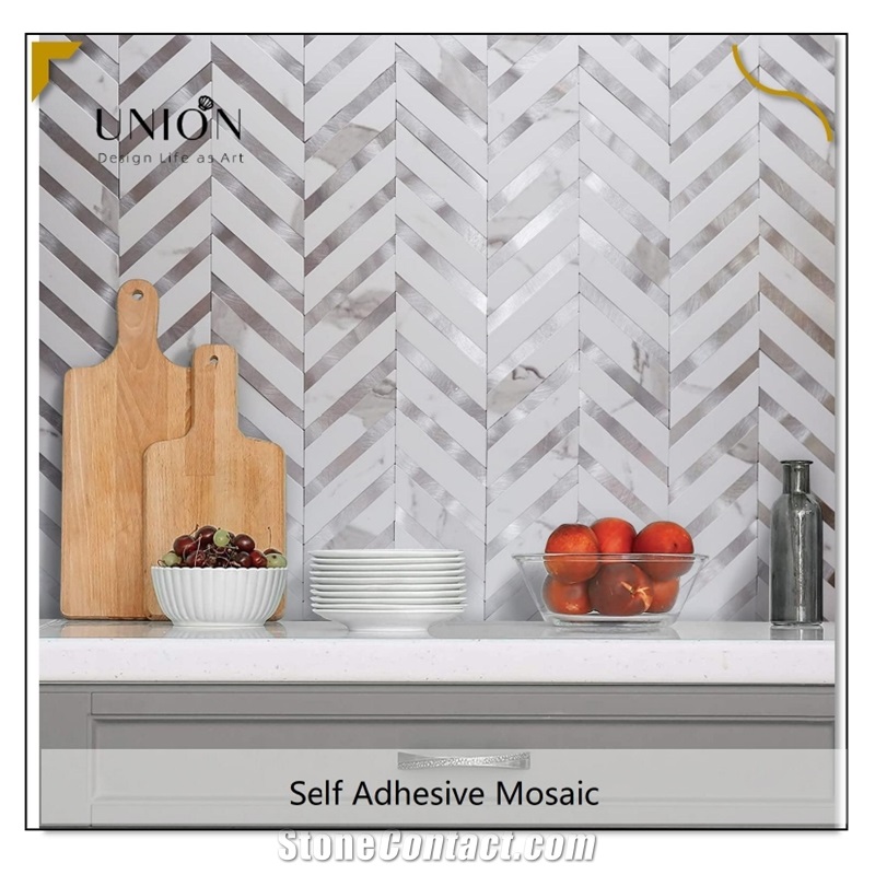 Arrow Shape White PVC Metal Mosaic Tiles For Kitchen Living Room