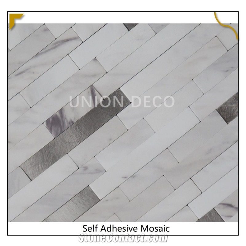Modern  White Mixed Grey Strip Stick And Peel Vinyl Mosaic Tiles 
