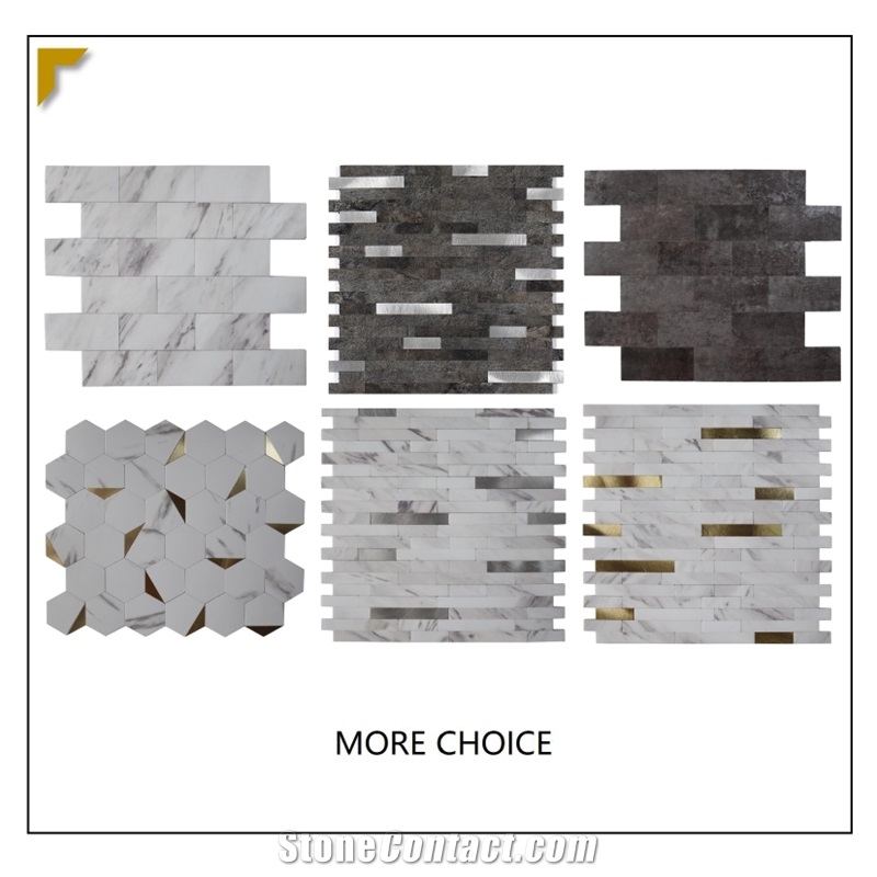 Pvc Hexagon Marble White Mosaic Peel And Stick Wall Tiles