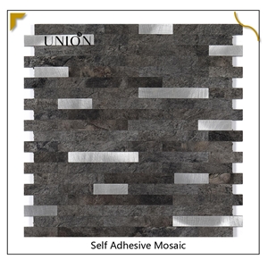 PVC Rusty Sliver Black Backsplash Artificial Stone Mosaic Tile Peel And Stick