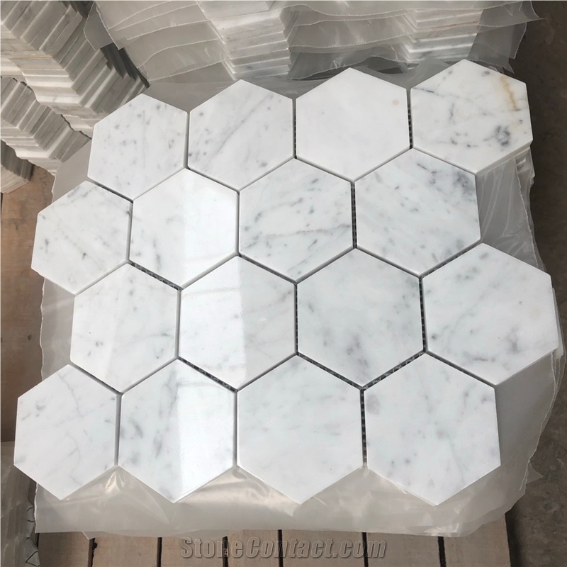 Carrara White Marble 1" Hexagon Mosaic Tile