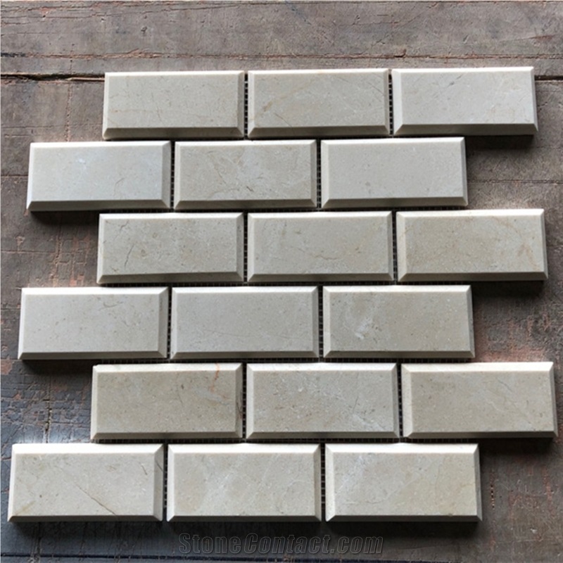 Crema Marfil Marble 2"X4" Deep-Beveled Brick Mosaic Tile