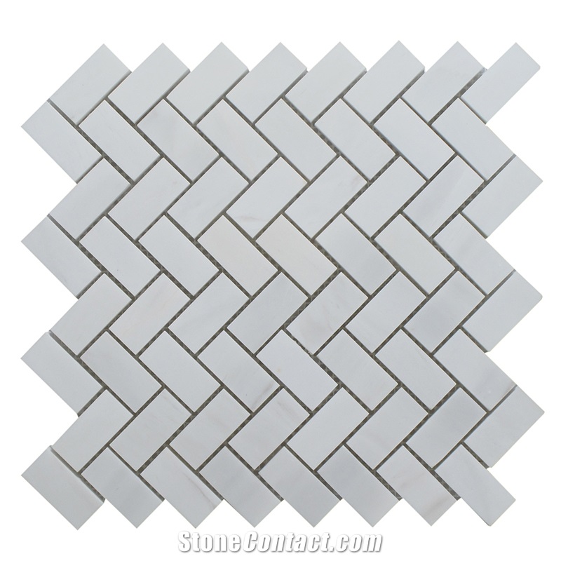 Dolomite White Marble Herringbone Mosaic Tile