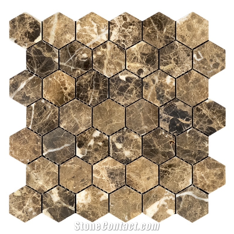 Emperador Dark Marble Hexagon Mosaic Tile