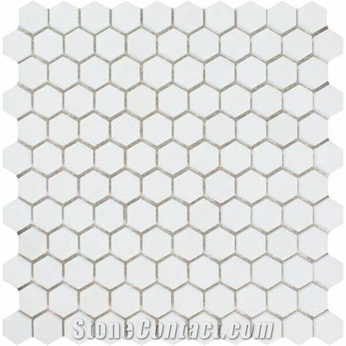 Thassos White Marble 1"X1" Hexagonal Mosaic Tile