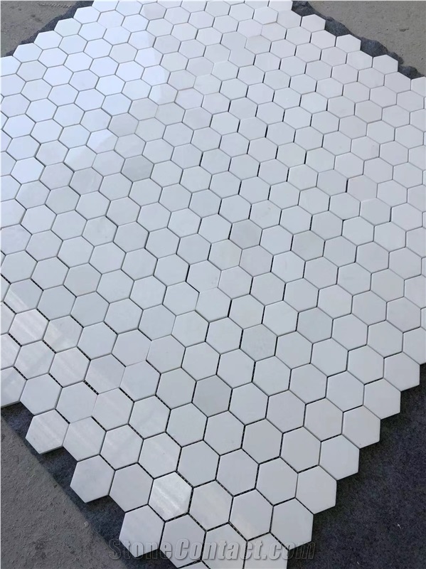Thassos White Marble 2"X2" Hexagonal Mosaic Tile