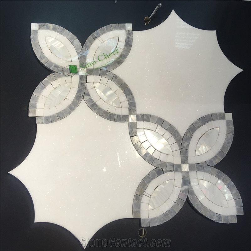 Thassos White Marble Butterfly Design Mosaic Tile