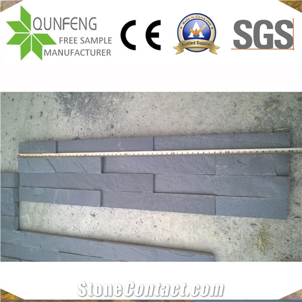 15X60cm Stacked Stone Black Slate Wall Cladding Panel