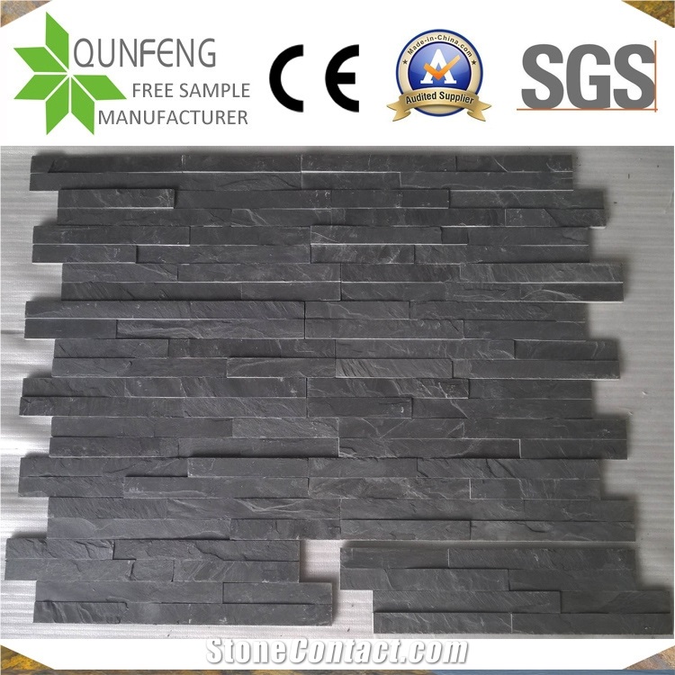 China 10X36CM Black Stacked Slate Z Stone Wall Cladding 