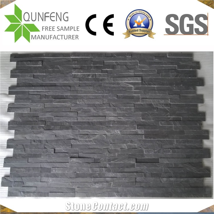 China 10X36CM Natural Black Stacked Slate Thin Stone Veneer