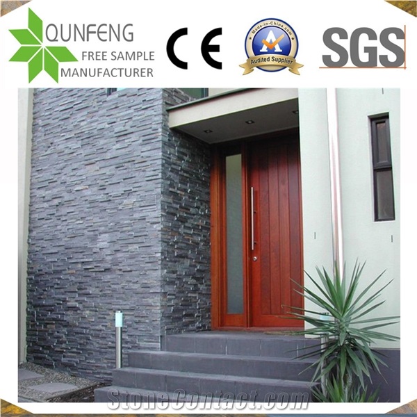 China Black Slate Wall Natural Stacked Stone Ledger Panels