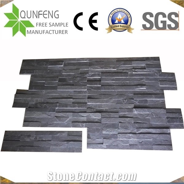 China Natural Black Stacked Stone Slate Wall Brick