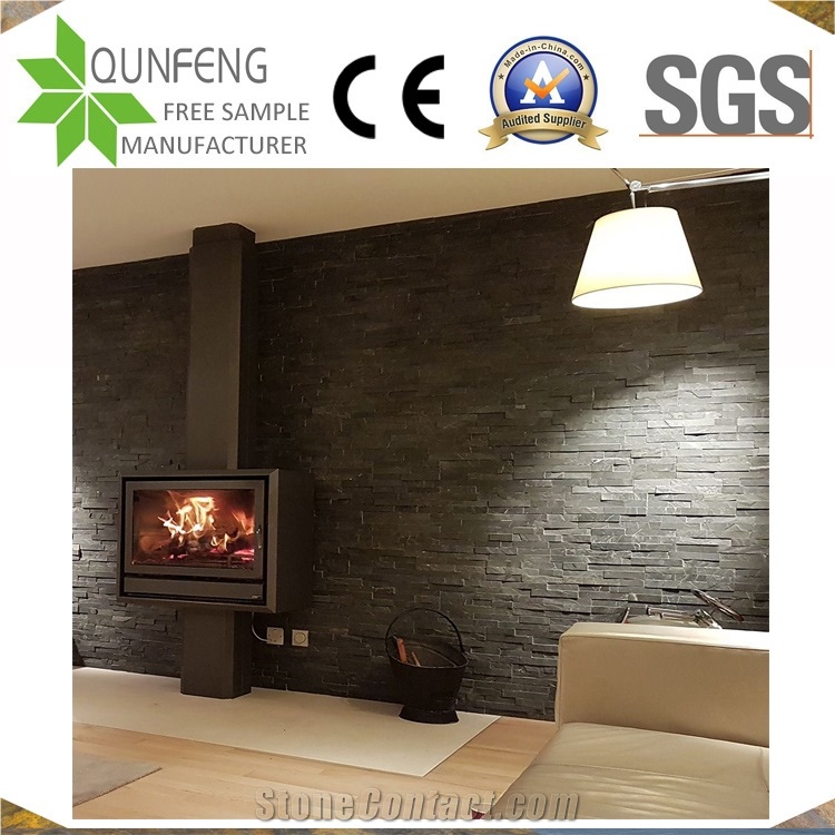 China Z Slate Wall Black Natural Stacked Stone Ledger Panels