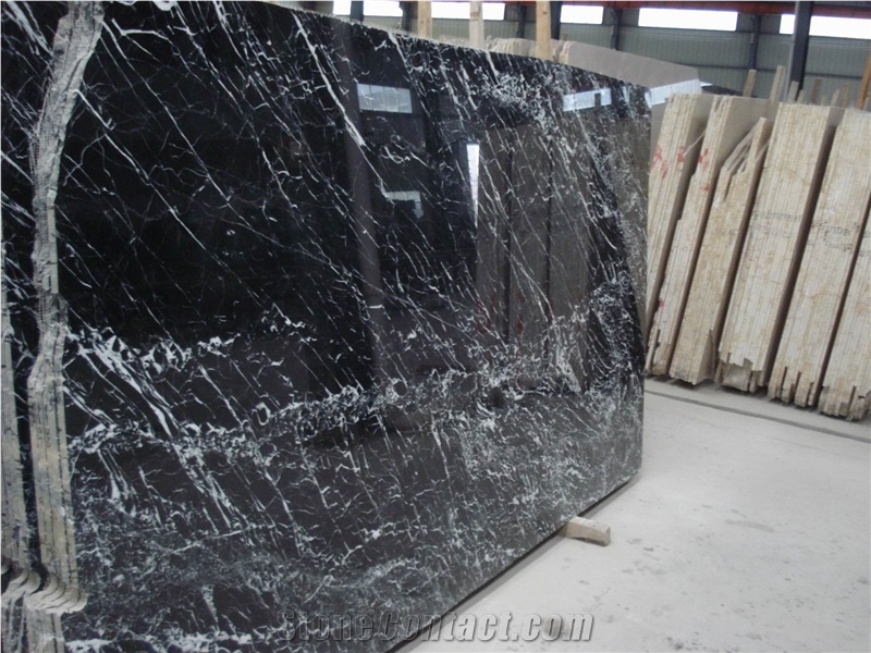 Nero Marquina More Veins Black Color  Polished Slabs Marble 