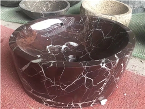 Rosso Levanto Purple Red Marble Round Basin Sink