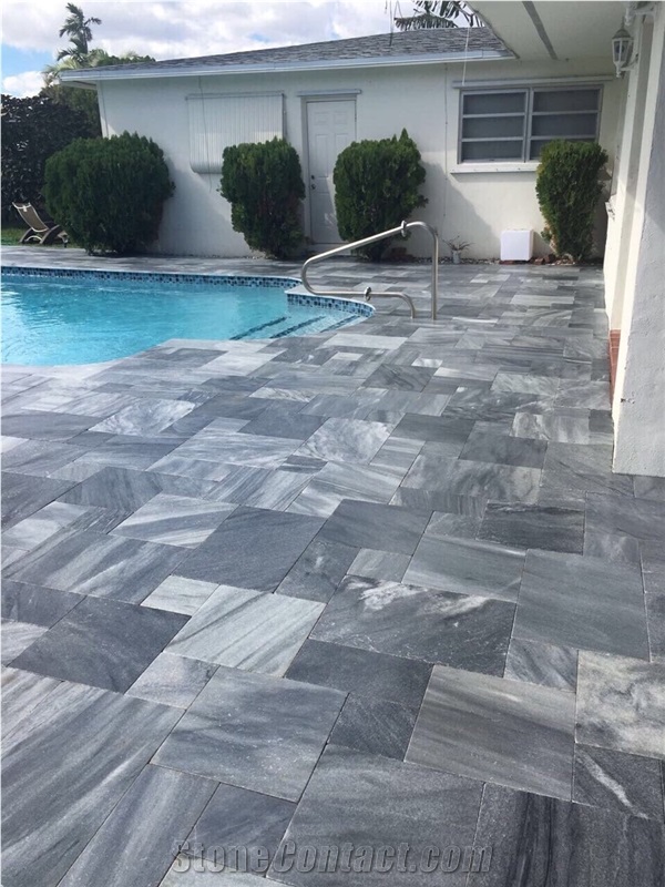 Sandblasted Grey Marble Tile For Swimming Pool