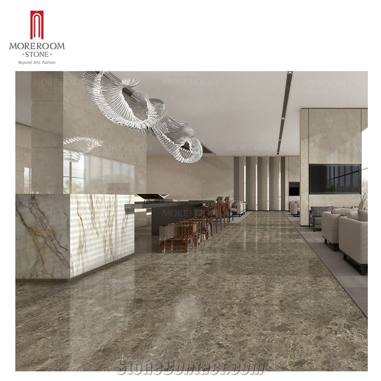 Grey Marble Hotel Lobby Large Format Slab Tile Flooring