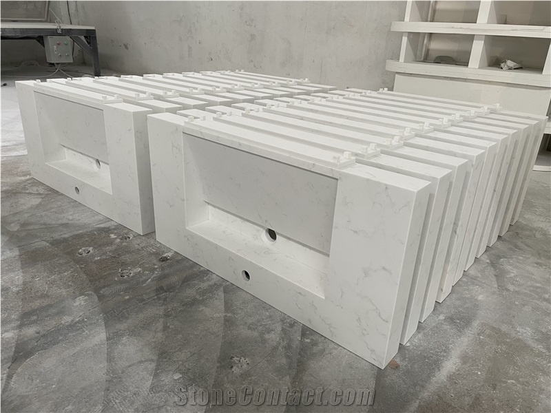 Bianco Carrara Artificial Acylic Solid Surface Bathroom Countertop