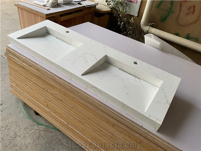 Bianco Carrara Artificial Acylic Solid Surface Bathroom Countertop