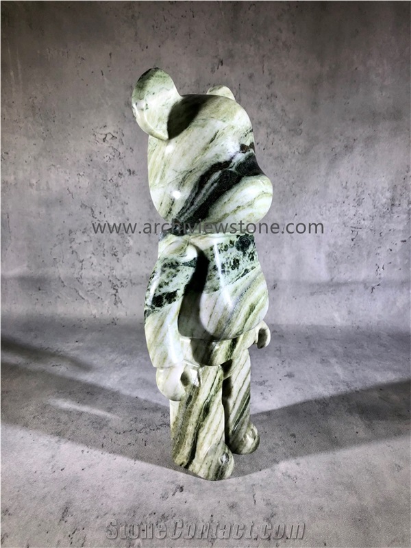 Camellia Green Marble Bearbrick Look Sculpture
