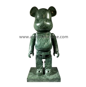 Dark Green Marble Bearbrick Animal Sculpture