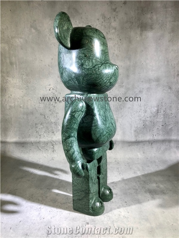 Dark Green Marble Bearbrick Animal Sculpture