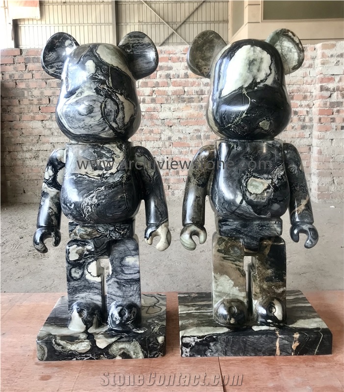 Ice Jade Green Marble Bear Animal Statue For Home Decoration