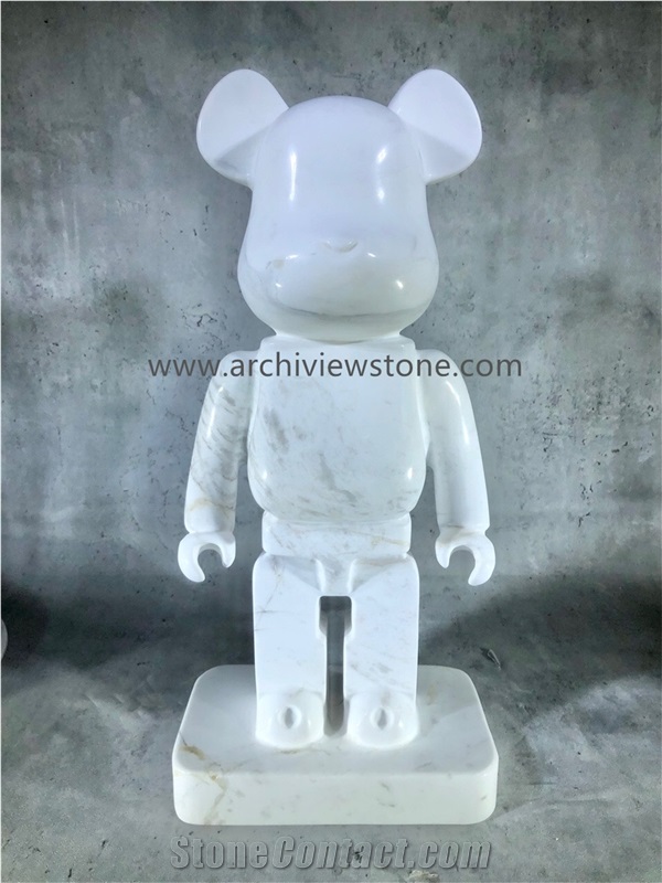 Volakas White Gloomy Bear Look Sculpture Home Decoration